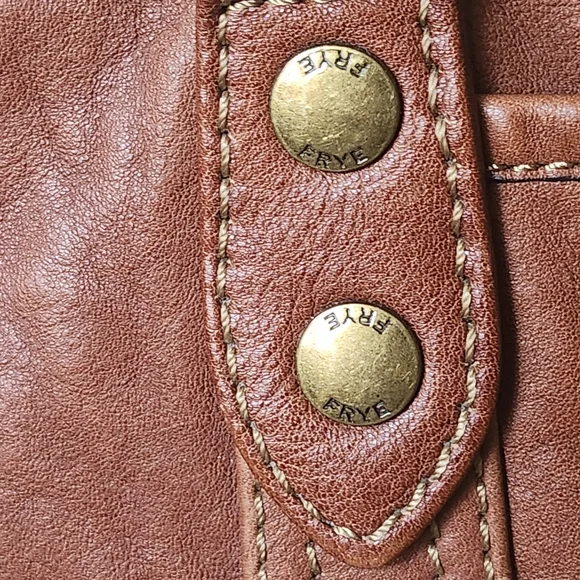 FRYE Melissa Dark Brown CognacDomed Leather Satchel Bag Double Rolled Handles - Picture 10 of 13